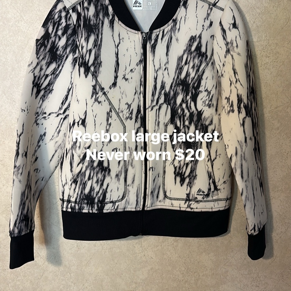 Reebok Women's Marble Black and White Bomber Jacket